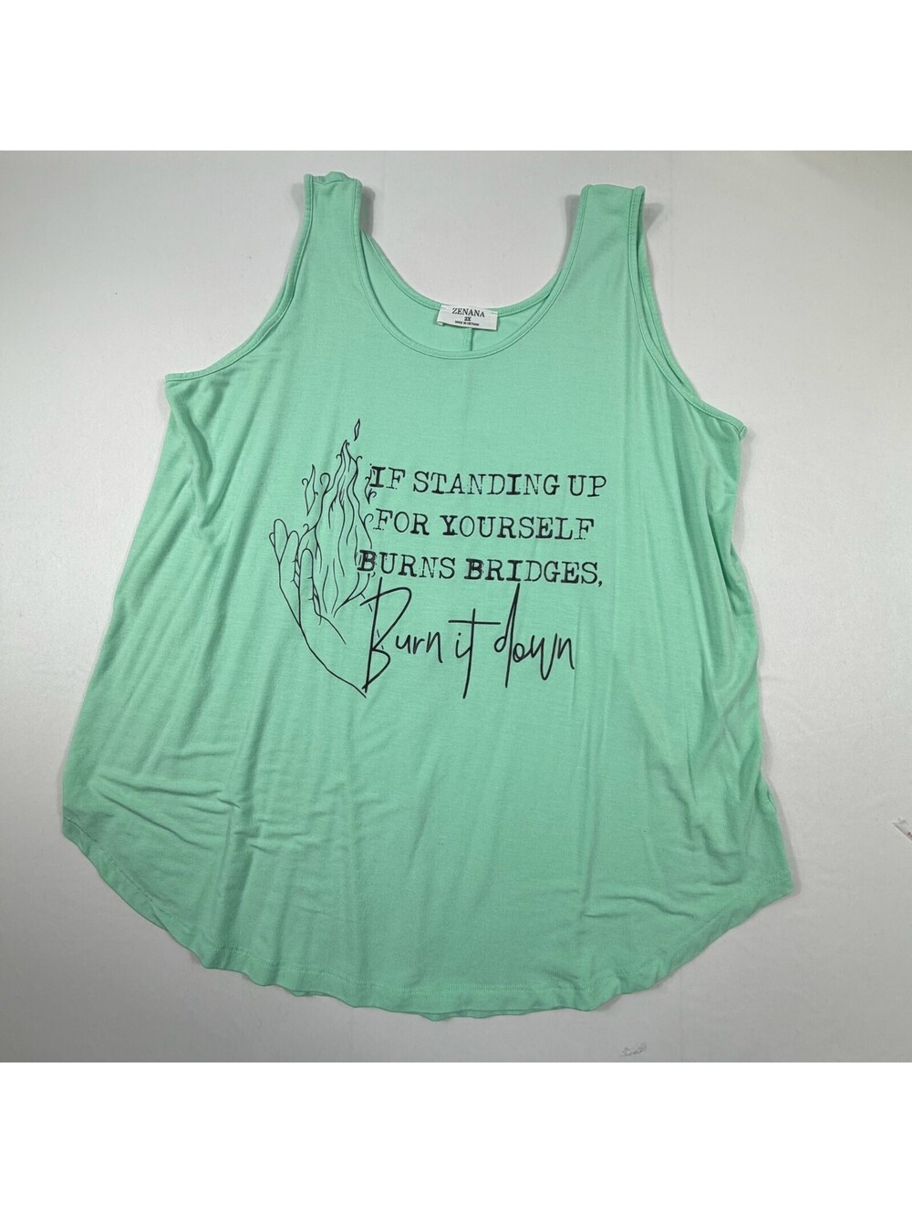 Zenana 2X Mint Green Sleeveless Tank Top with Graphic Print